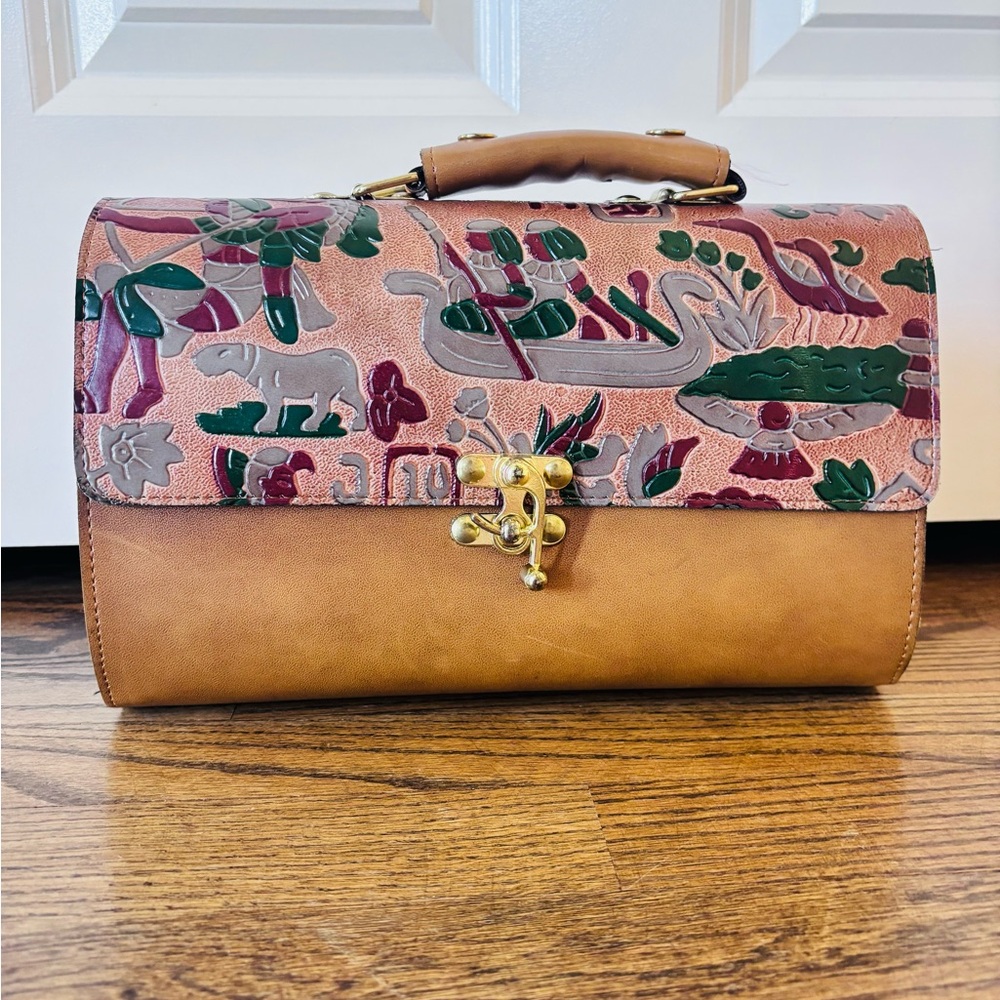 Vintage Top Handle Embossed Leather Handbag